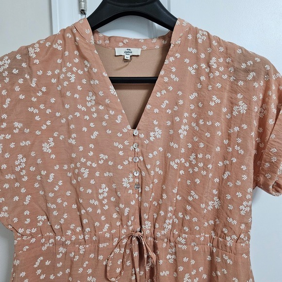 Entro Floral V-Neck Button Front Drawstring Waist Mini Dress Terracotta D16088 M - Picture 4 of 12